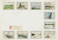 KT 2013 114
<br/>
Envelop met 10 postzegels
<br/>
<em>Evans, Donald (1945-1977)</em>